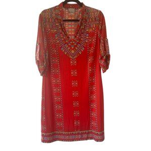 Women's Donna‎ Morgan Tribal Orange Chevron Midi Shift Dress Size 12